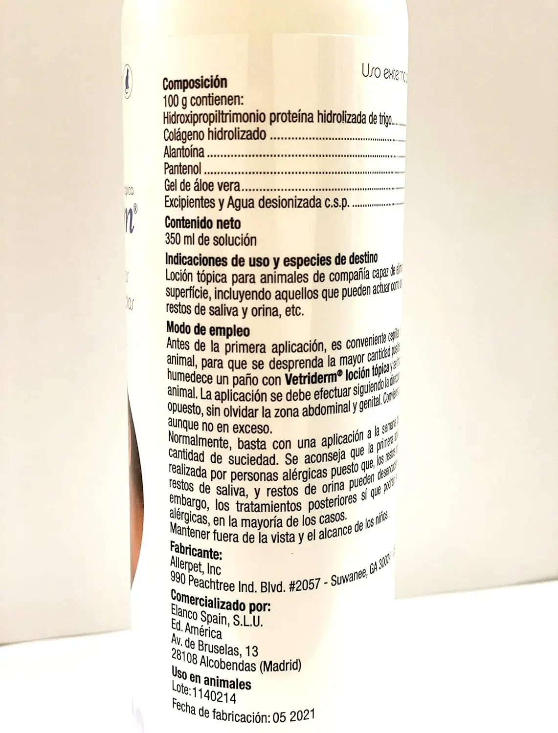 VETRIDERM Loción Antialérgica para Mascotas – Reduce Pelo, Olores y Alergenos (350 ml)