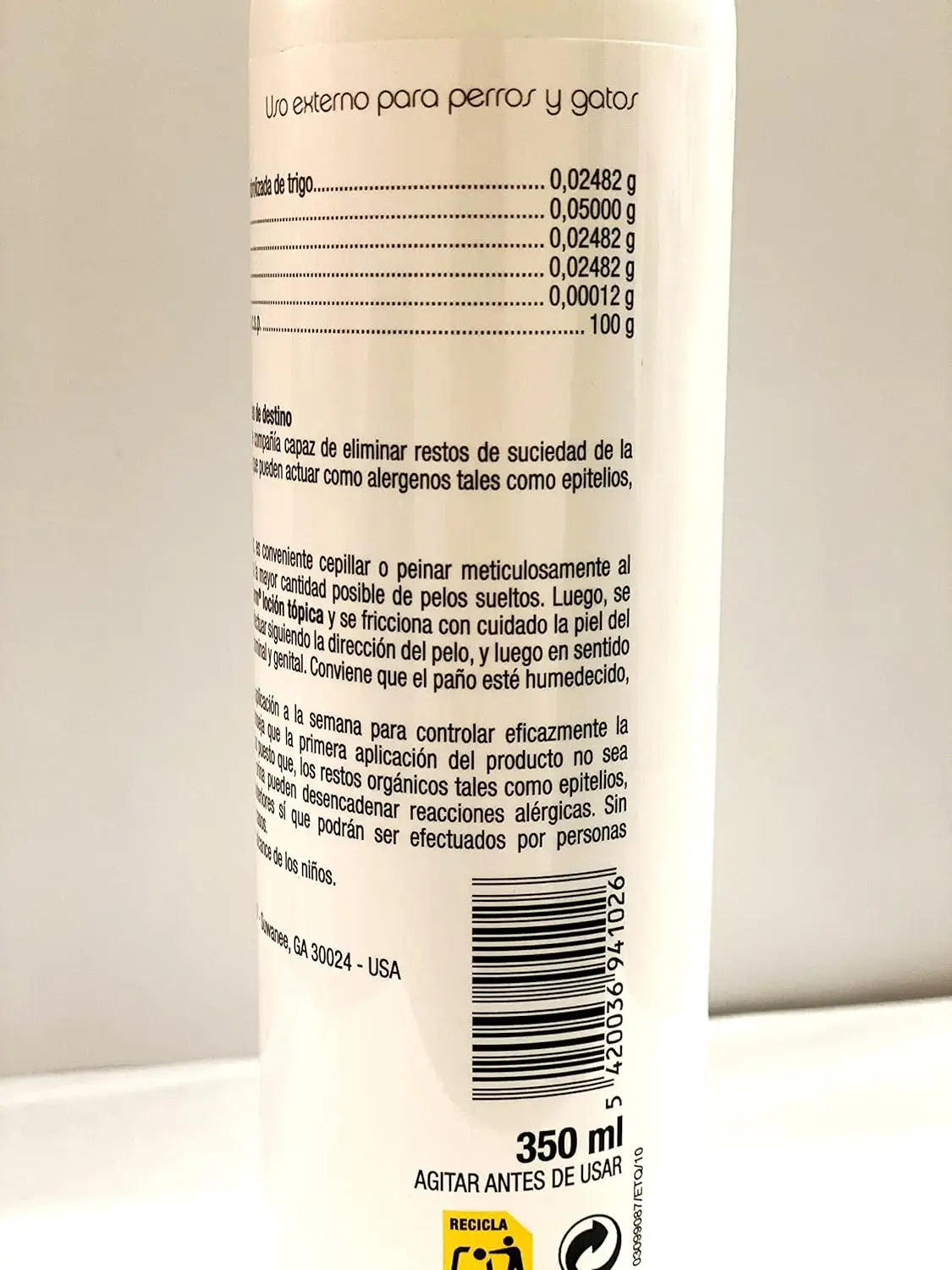 VETRIDERM Loción Antialérgica para Mascotas – Reduce Pelo, Olores y Alergenos (350 ml)
