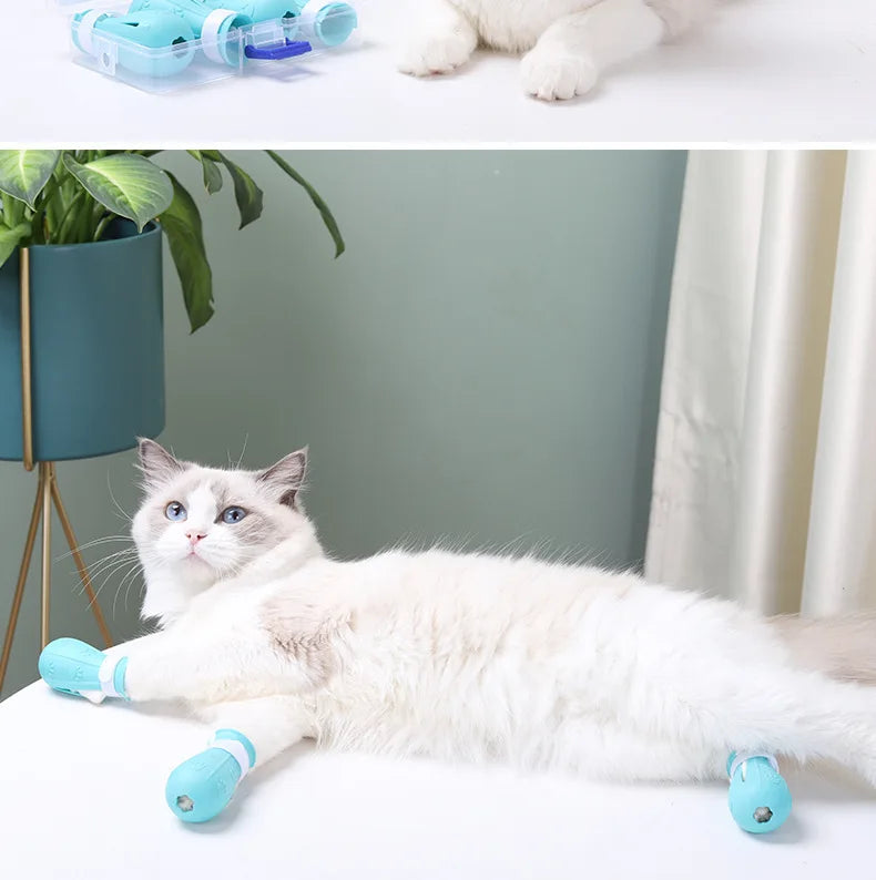 Botas de Silicona Antirrayaduras para Gatos – Set de 4 Protectores de Patas Ajustables para Baño, Corte de Uñas y Veterinario