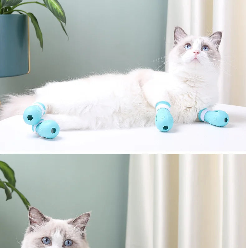 Botas de Silicona Antirrayaduras para Gatos – Set de 4 Protectores de Patas Ajustables para Baño, Corte de Uñas y Veterinario