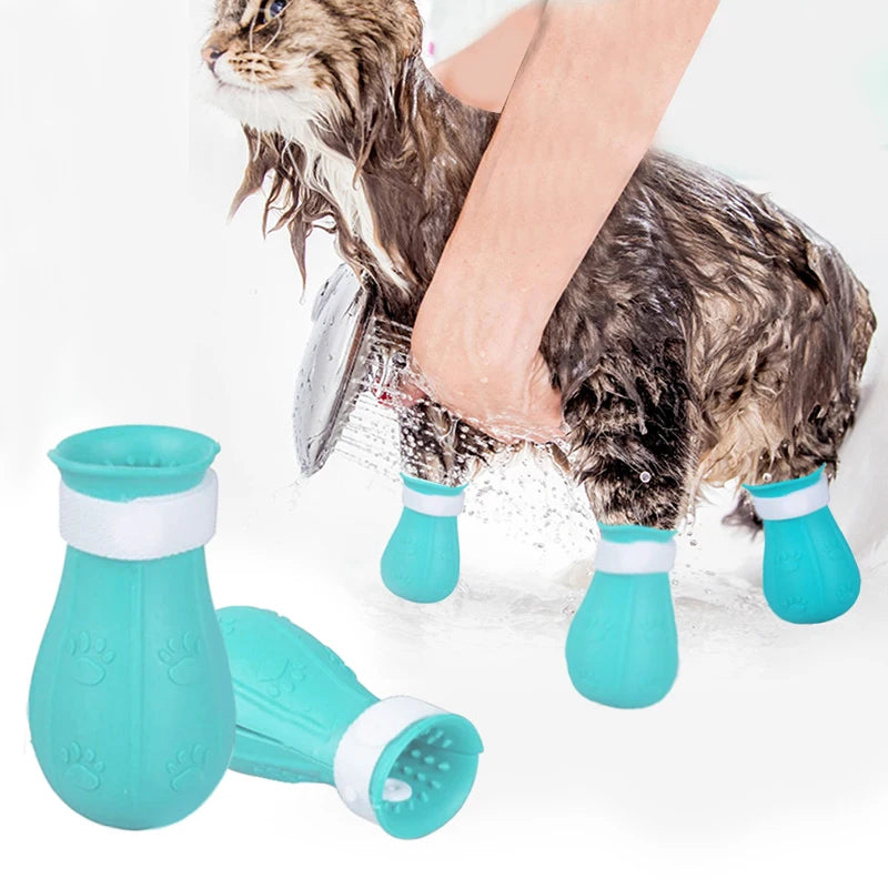 Botas de Silicona Antirrayaduras para Gatos – Set de 4 Protectores de Patas Ajustables para Baño, Corte de Uñas y Veterinario
