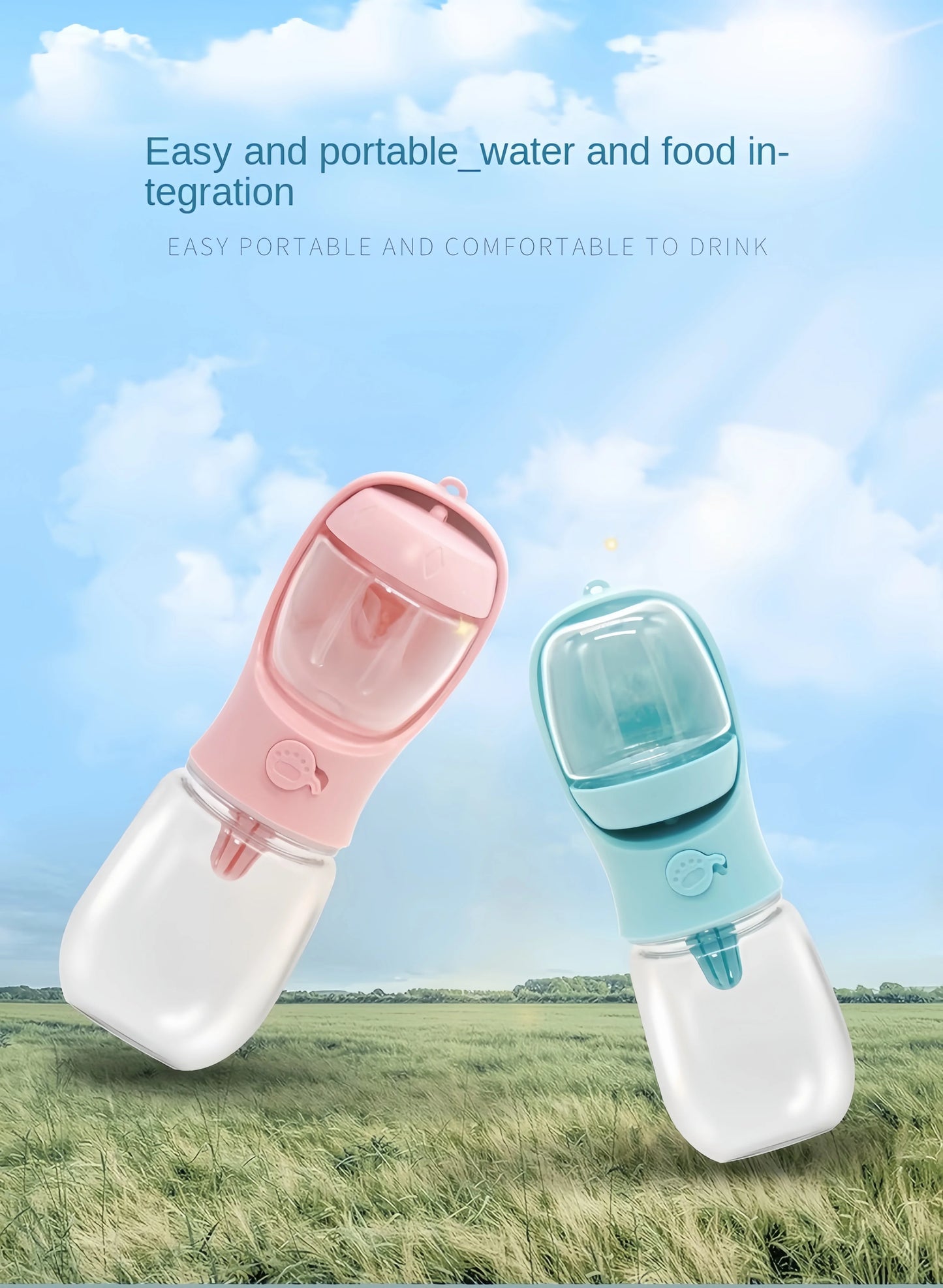 Botella Portátil 2 en 1 para Mascotas – Agua y Comida en un Solo Dispositivo para Viajes