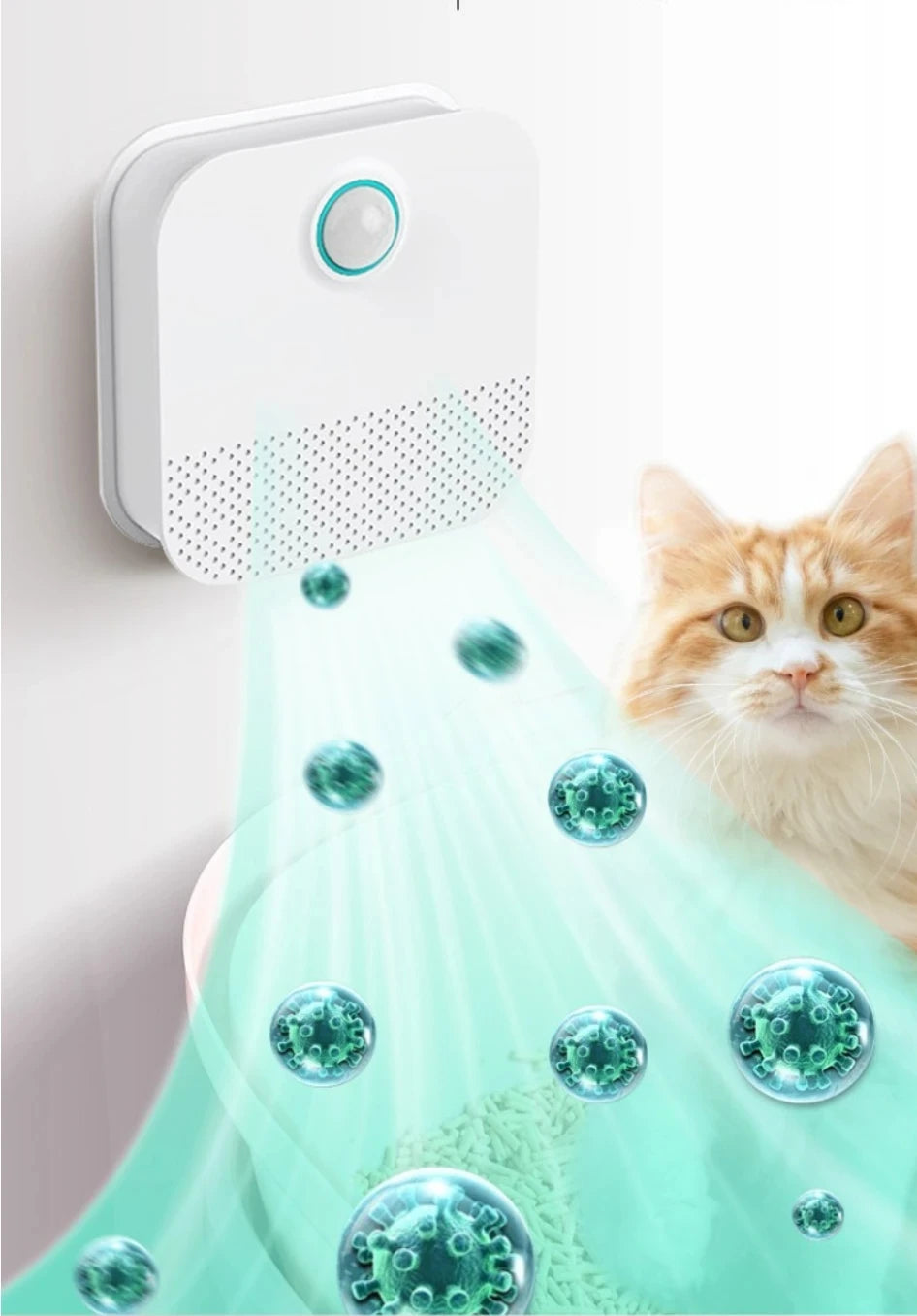 Purificador de Olores Inteligente para Arenero de Gatos – Desodorizador Automático con Sensor y Carga USB