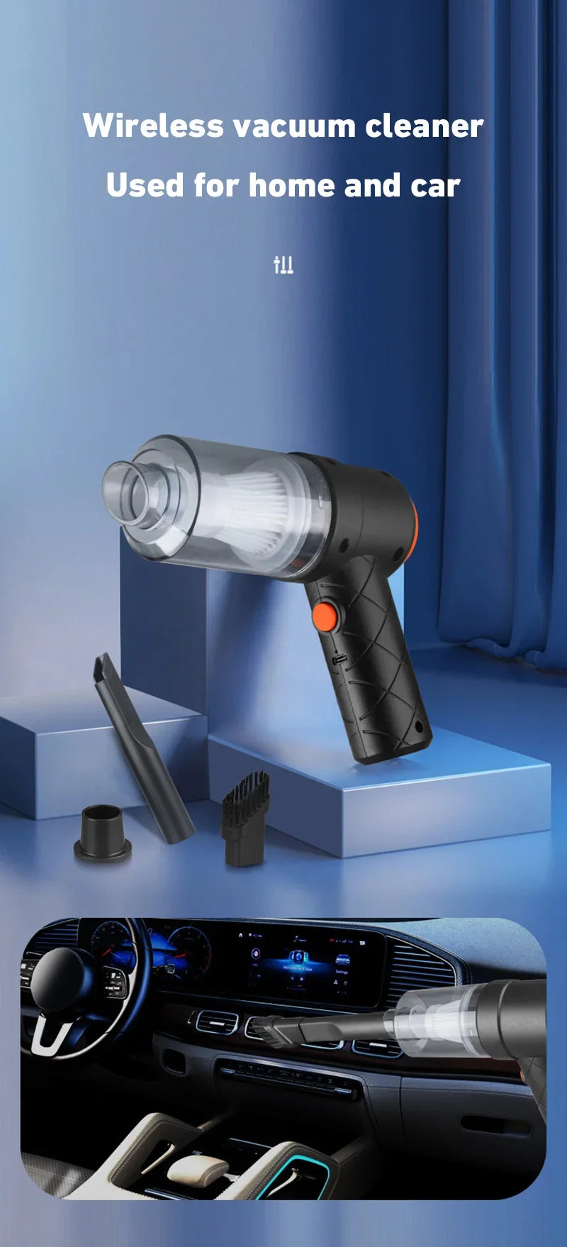 Aspiradora de Mano FILTRO HEPA, Inalámbrica, Especial Mascotas 120W – 9000Pa Ultra Potente, Portátil, Sin Bolsa, para Coche, Hogar y Oficina