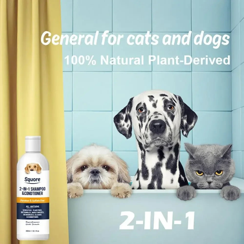 Champú y Acondicionador 2 en 1 para Perros y Gatos – Limpieza Profunda y Suavidad Total (300ml)