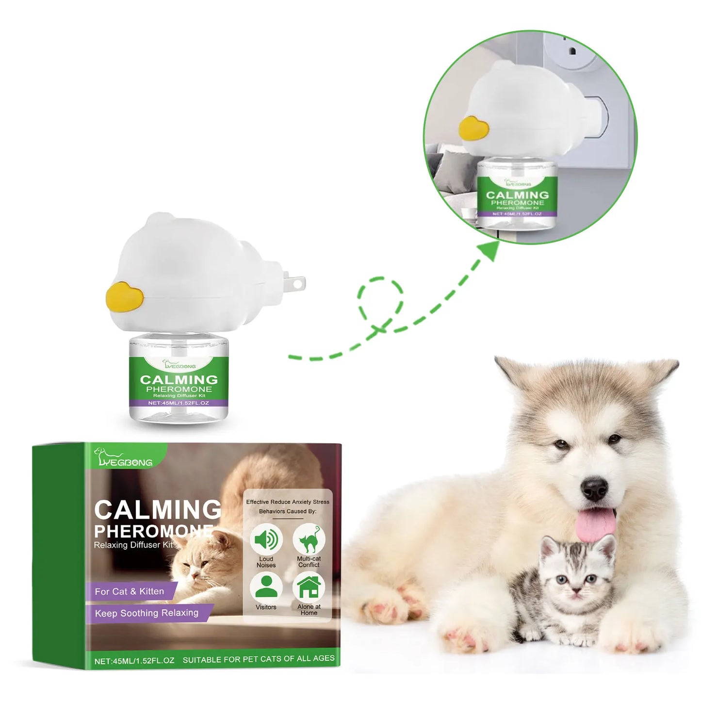 Difusor Calmante de Feromonas para Gatos YEGBONG – Anti-Estrés, Antiansiedad y Relajante Natural (45ml)