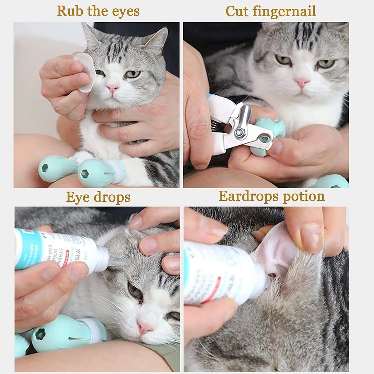 Botas de Silicona Antirrayaduras para Gatos – Set de 4 Protectores de Patas Ajustables para Baño, Corte de Uñas y Veterinario