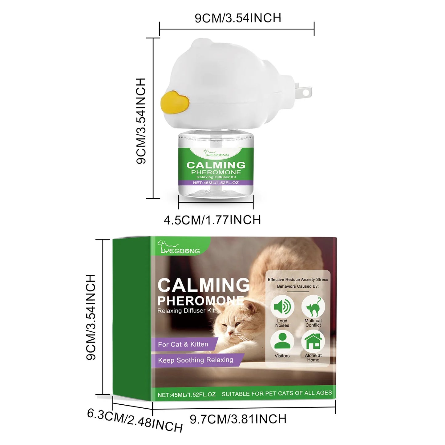 Difusor Calmante de Feromonas para Gatos YEGBONG – Anti-Estrés, Antiansiedad y Relajante Natural (45ml)