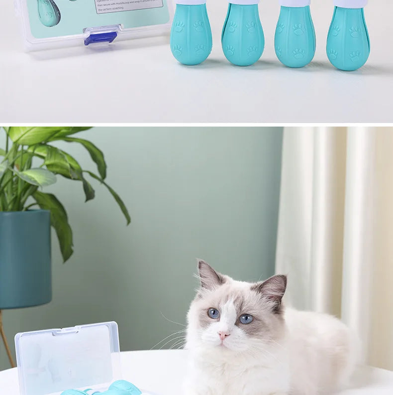 Botas de Silicona Antirrayaduras para Gatos – Set de 4 Protectores de Patas Ajustables para Baño, Corte de Uñas y Veterinario