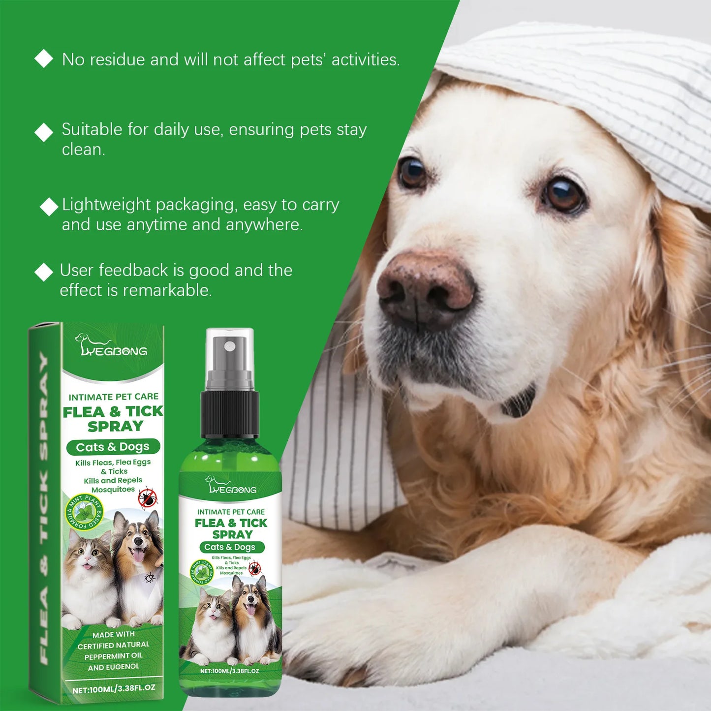 Spray Antipulgas y Antiparásitos Natural para Perros y Gatos – 100ml Protección Eficaz y Sin Irritación