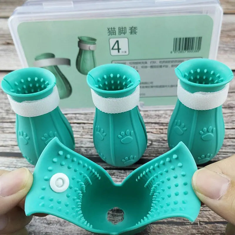 Botas de Silicona Antirrayaduras para Gatos – Set de 4 Protectores de Patas Ajustables para Baño, Corte de Uñas y Veterinario