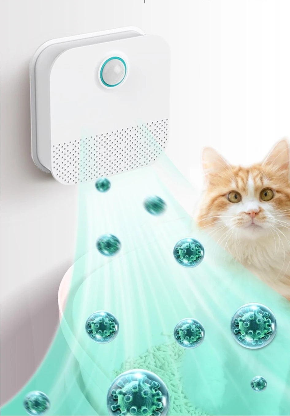 Purificador de Olores Inteligente para Arenero de Gatos – Desodorizador Automático con Sensor y Carga USB