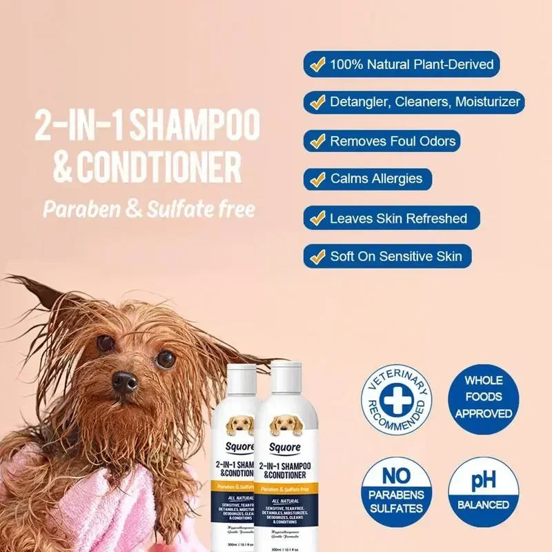 Champú y Acondicionador 2 en 1 para Perros y Gatos – Limpieza Profunda y Suavidad Total (300ml)