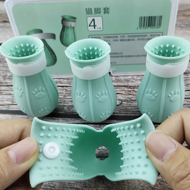 Botas de Silicona Antirrayaduras para Gatos – Set de 4 Protectores de Patas Ajustables para Baño, Corte de Uñas y Veterinario