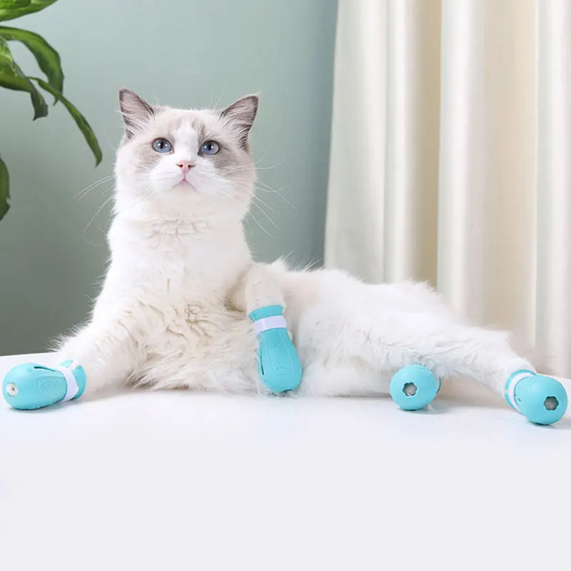 Botas de Silicona Antirrayaduras para Gatos – Set de 4 Protectores de Patas Ajustables para Baño, Corte de Uñas y Veterinario