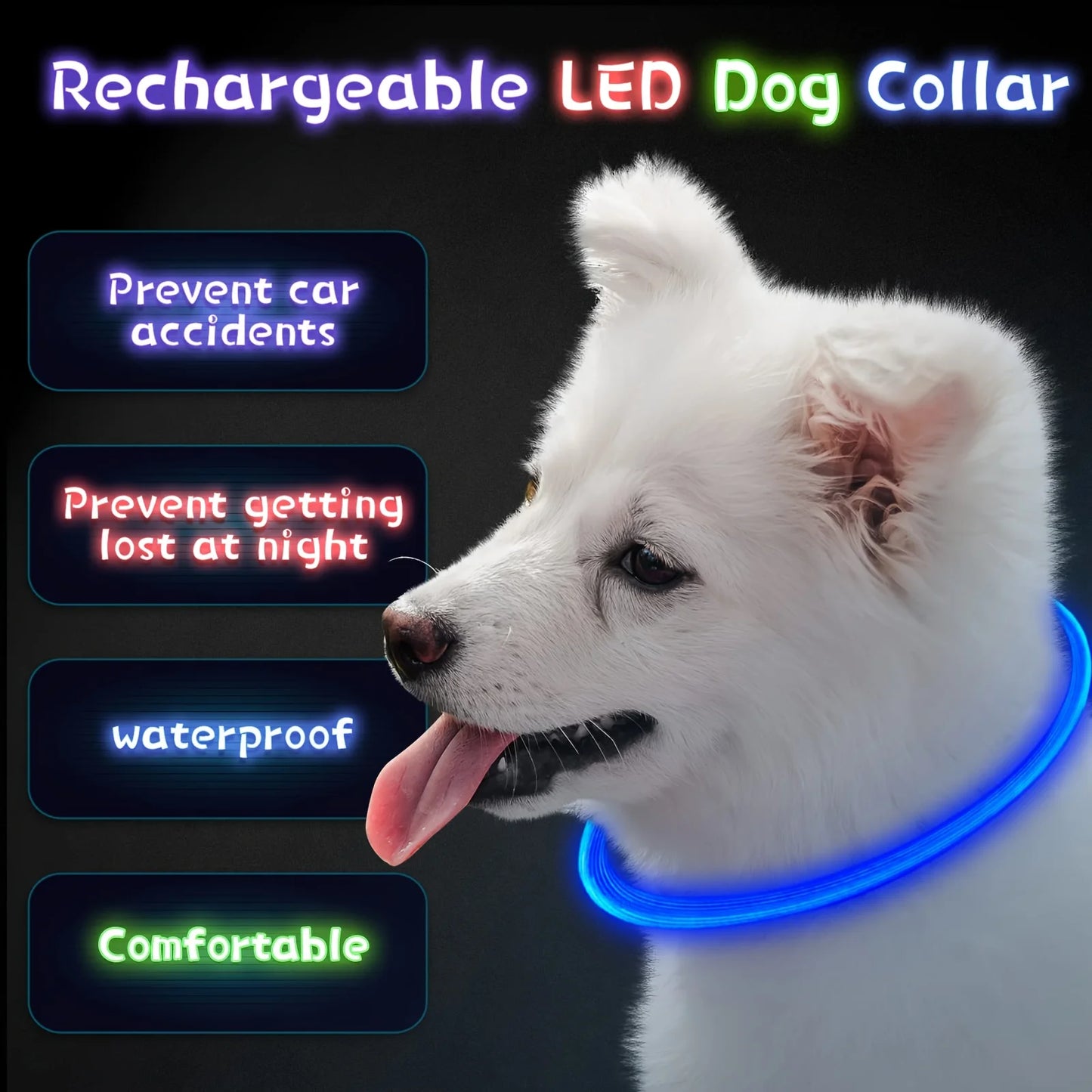 Collar Luminoso LED para Perros – Recargable por USB y Antipérdida