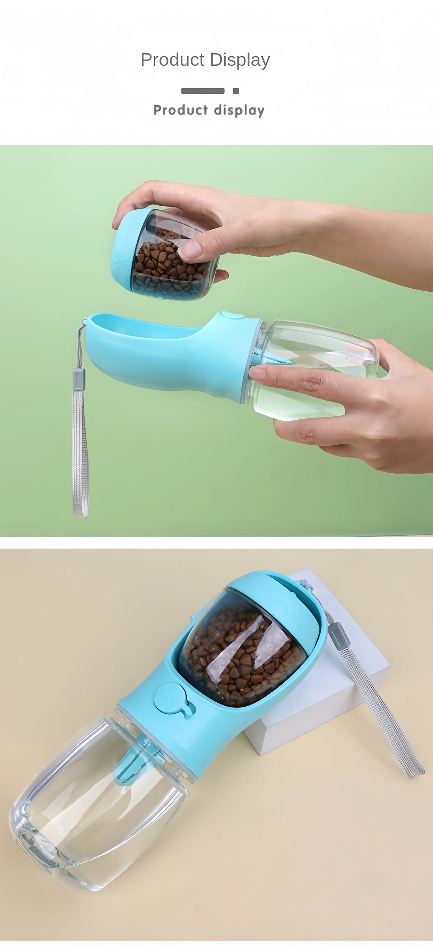 Botella Portátil 2 en 1 para Mascotas – Agua y Comida en un Solo Dispositivo para Viajes