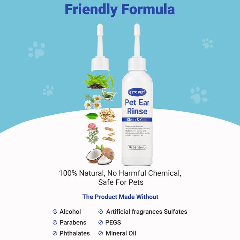 Gotas Limpiadoras de Oídos para Perros y Gatos – Fórmula Hipoalergénica y Antimites (120ml)
