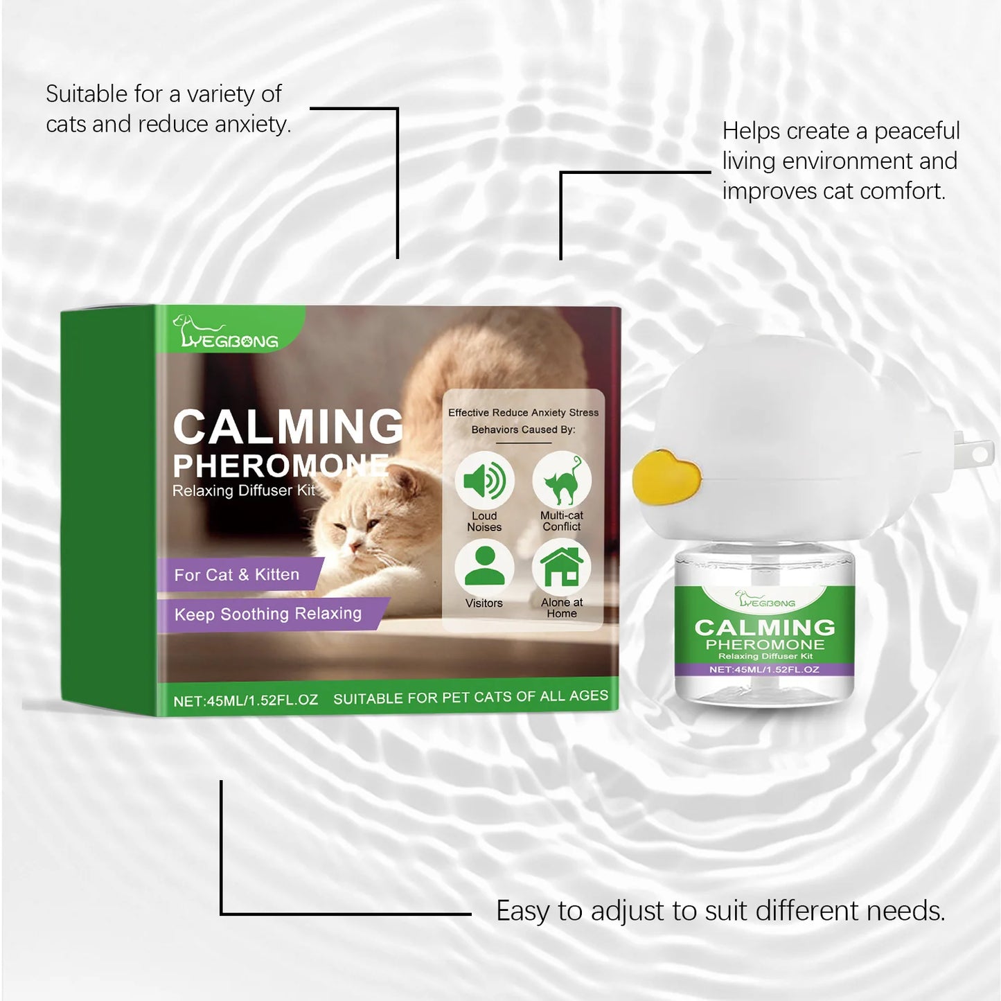 Difusor Calmante de Feromonas para Gatos YEGBONG – Anti-Estrés, Antiansiedad y Relajante Natural (45ml)