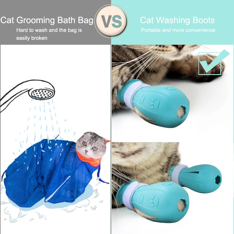 Botas de Silicona Antirrayaduras para Gatos – Set de 4 Protectores de Patas Ajustables para Baño, Corte de Uñas y Veterinario