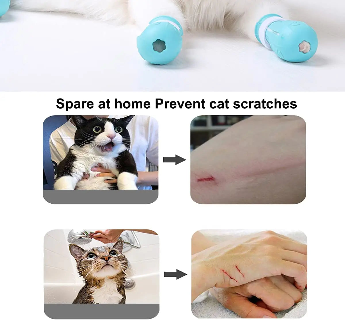 Botas de Silicona Antirrayaduras para Gatos – Set de 4 Protectores de Patas Ajustables para Baño, Corte de Uñas y Veterinario