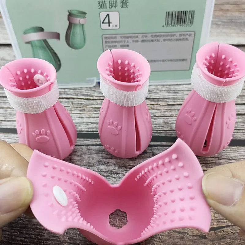 Botas de Silicona Antirrayaduras para Gatos – Set de 4 Protectores de Patas Ajustables para Baño, Corte de Uñas y Veterinario