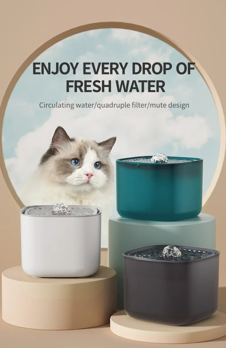 Fuente de Agua Automática para Gatos – 3L, Filtro Recirculante, Ultra Silenciosa, USB