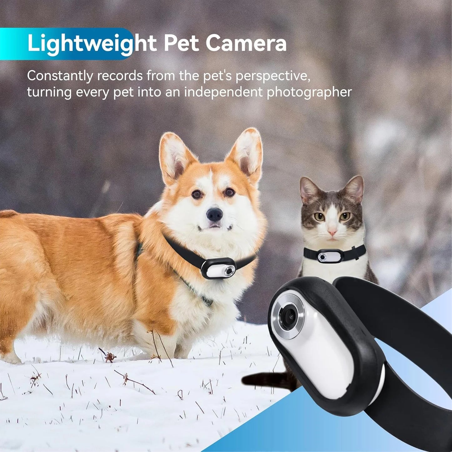 Cámara de Collar para Mascotas Full HD – 1080P con Gran Angular de 90°, Ligera y Recargable – Para Gatos y Perros