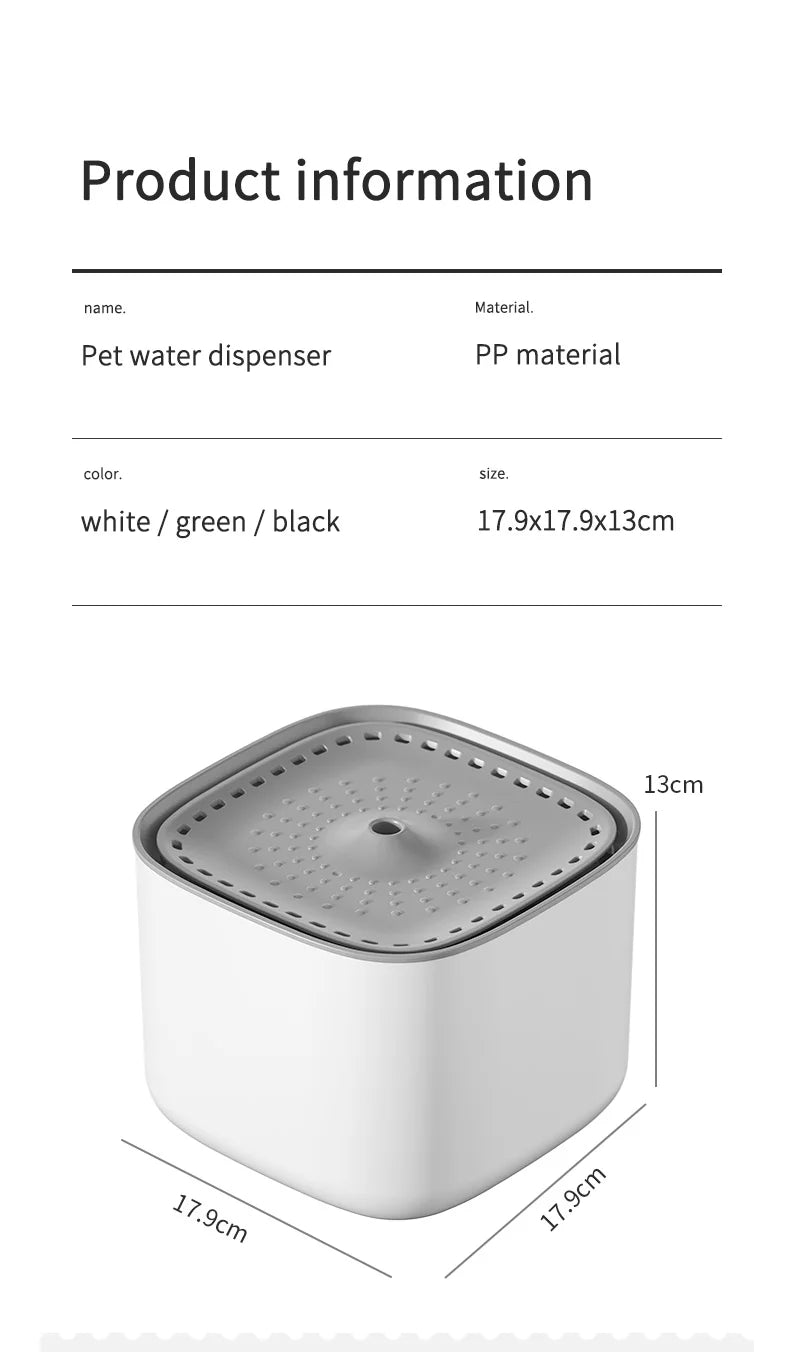 Fuente de Agua Automática para Gatos – 3L, Filtro Recirculante, Ultra Silenciosa, USB
