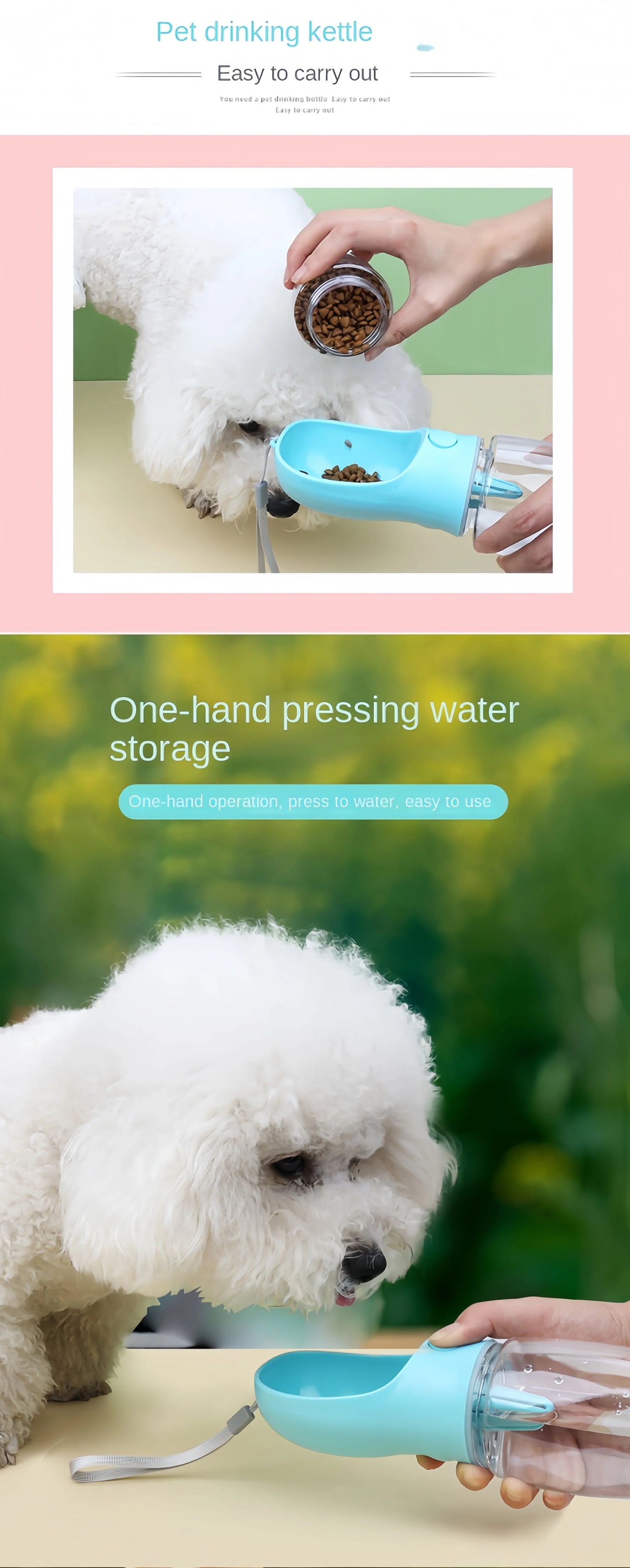 Botella Portátil 2 en 1 para Mascotas – Agua y Comida en un Solo Dispositivo para Viajes