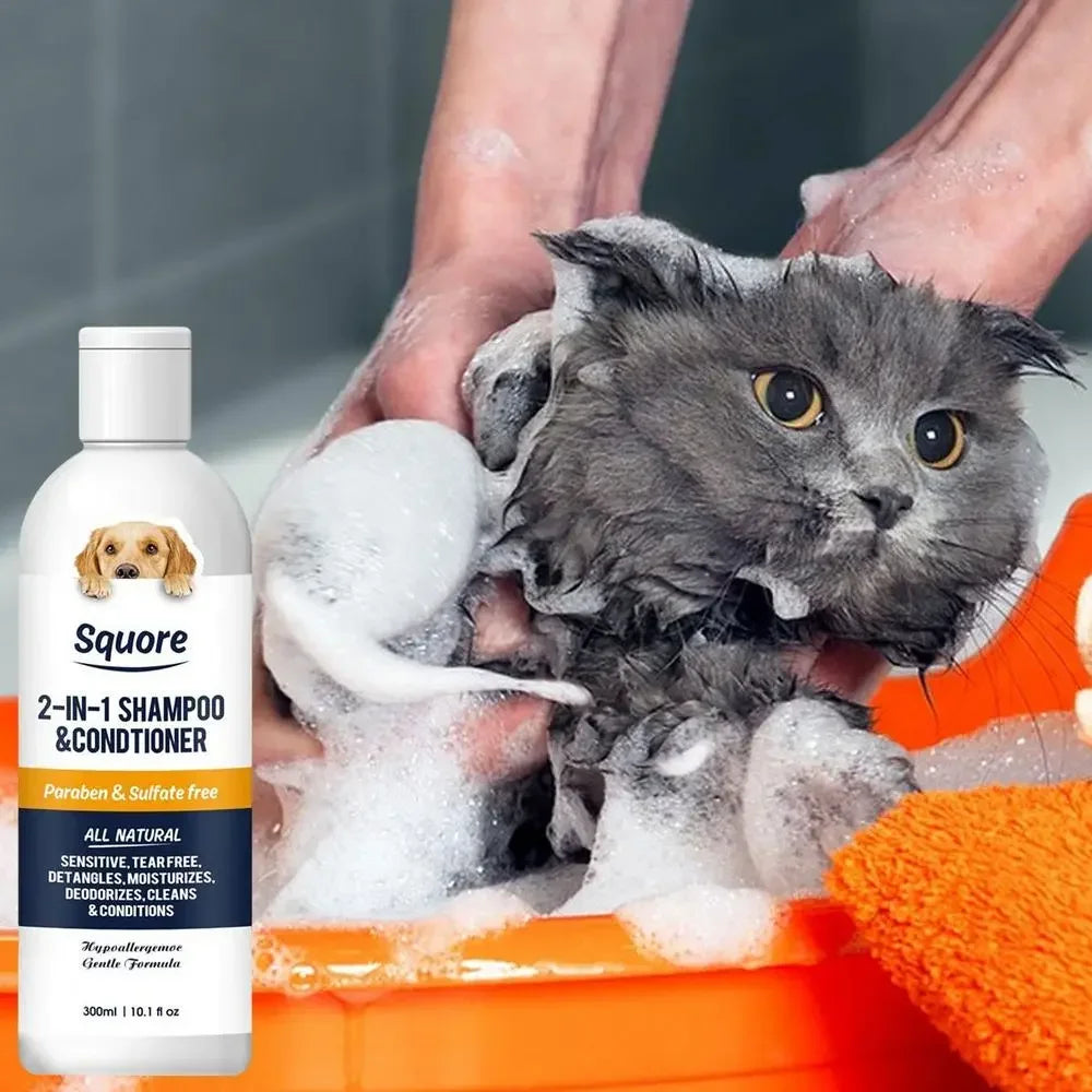 Champú y Acondicionador 2 en 1 para Perros y Gatos – Limpieza Profunda y Suavidad Total (300ml)