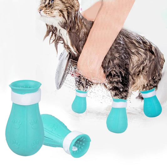 Botas de Silicona Antirrayaduras para Gatos – Set de 4 Protectores de Patas Ajustables para Baño, Corte de Uñas y Veterinario