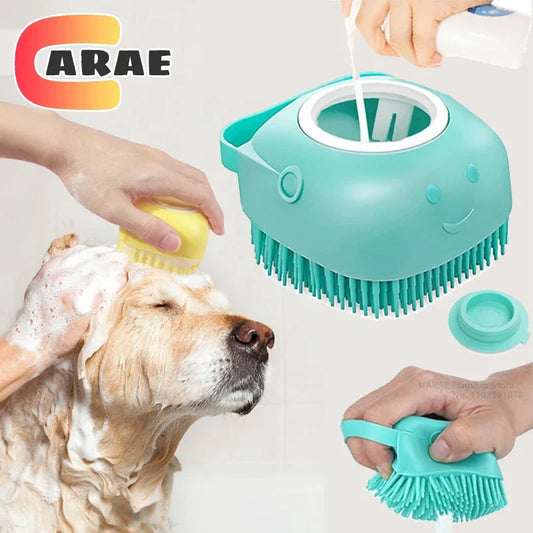 Cepillo de Baño y Masaje 2 en 1 para Perros y Gatos – Dispensador de Champú Integrado